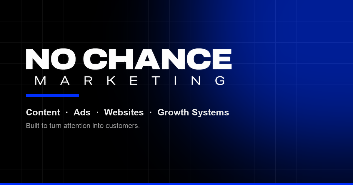 No Chance Marketing brand card: content, ads, websites and growth systems